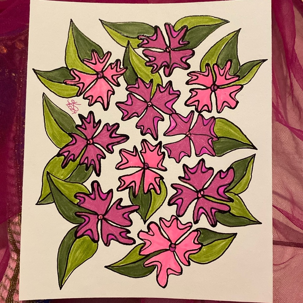 Unframed Original Art Drawing Illustration Floral Fantasy Alberta Artist